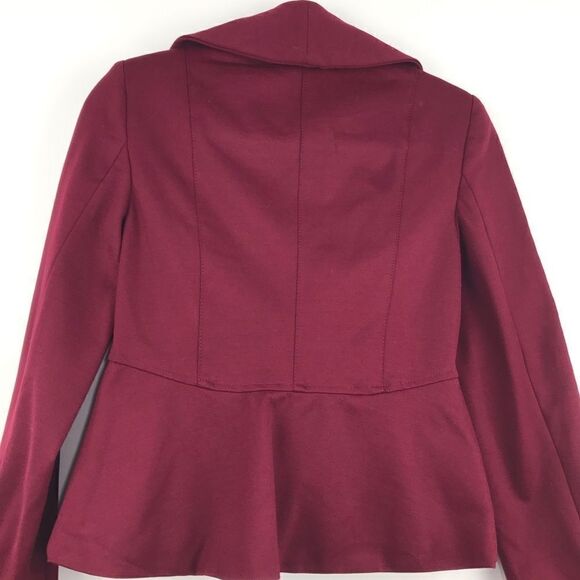 NEW INC “Berry Kiss” Waterfall Ruffle Front Fully Lined Jersey Knit Blazer - Picture 5 of 12